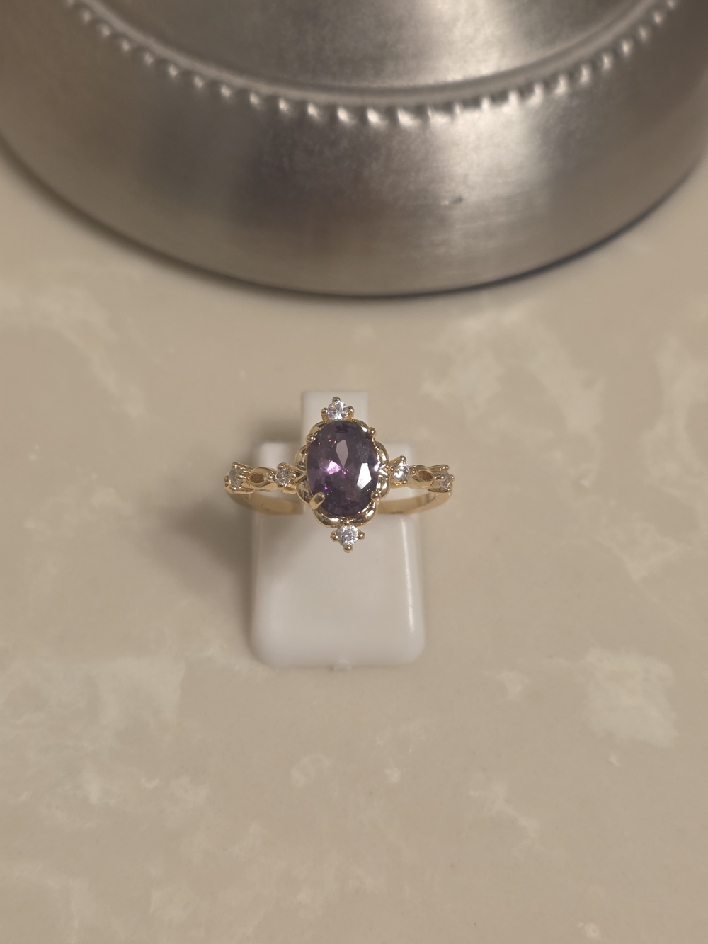 Gold CZ and Amethyst Ring Size 7